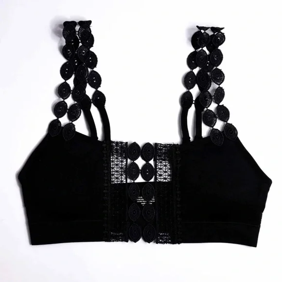SOLD OUT Black Boho Crochet Appliqué Padded Bralette - Picture 4 of 4
